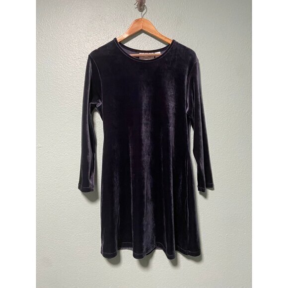 Vintage Baxter Wells Women's Navy‎ Blue Velvet Long Sleeve Dress Size P Large - Picture 1 of 8